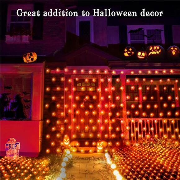 Halloween Net Lights, 200 LED 8.2ft x 4.9ft Orange Halloween Lights with 8 Modes - Picture 5 of 8